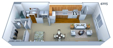 Floor plan for studio, 1 bath, 525 sqft